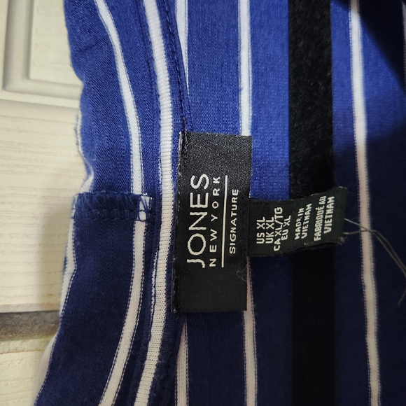 Jones New York Blue and White Tie Front Sailor Collar T-Shirt - Picture 4 of 7